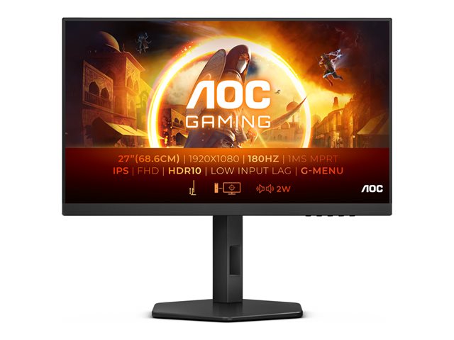 AOC Gaming 27G4X - G4 Series - LED monitor - gaming - 27" - 1920 x 1080 Full HD (1080p) @ 180 Hz - IPS - 300 cd/m² - 1000:1 - HDR10 - 0.5 ms - 2xHDMI, DisplayPort - speakers - black