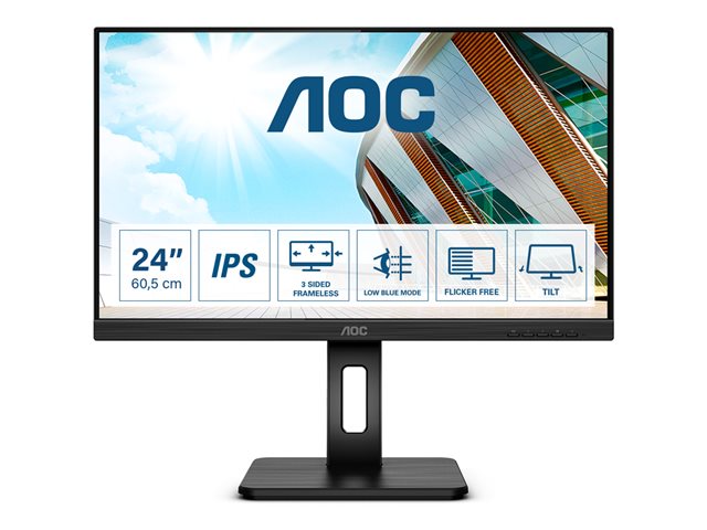 AOC Q24P2Q - LED monitor - 23.8" (24" viewable) - 2560 x 1440 QHD @ 75 Hz - IPS - 250 cd/m² - 1000:1 - 4 ms - HDMI, VGA, DisplayPort - speakers - black