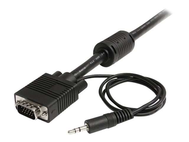 StarTech 15m Coax High Resolution Monitor VGA Video Cable with Audio - VGA cable - HD-15 (VGA), mini-phone stereo 3.5 mm (M) to HD-15 (VGA), mini-phone stereo 3.5 mm (M) - 15 m - molded, thumbscrews - black