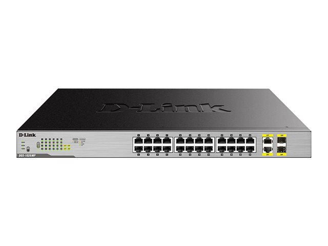 D-Link DGS 1026MP - Switch - unmanaged - 24 x 10/100/1000 (PoE) + 2 x combo Gigabit SFP - rack-mountable, desktop - PoE (370 W)