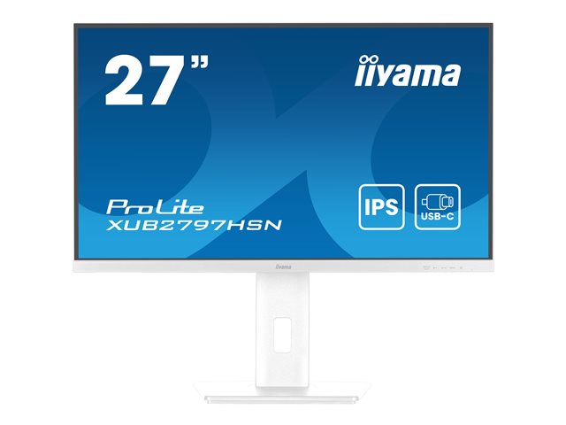 iiyama ProLite XUB2797HSN-W2 - LED monitor - 27" - 1920 x 1080 Full HD (1080p) @ 100 Hz - IPS - 300 cd/m² - 1000:1 - 1 ms - HDMI, DisplayPort, USB-C - speakers - white, matte