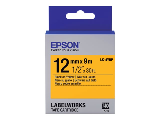 Epson LK-4YBP - Black on yellow - Roll (1.2 cm x 9 m) 1 cassette(s) label tape - for LabelWorks LW-1000, 300, 400, 600, 700, 900, K400, Z5000, Z5010, Z700, Z710, Z900