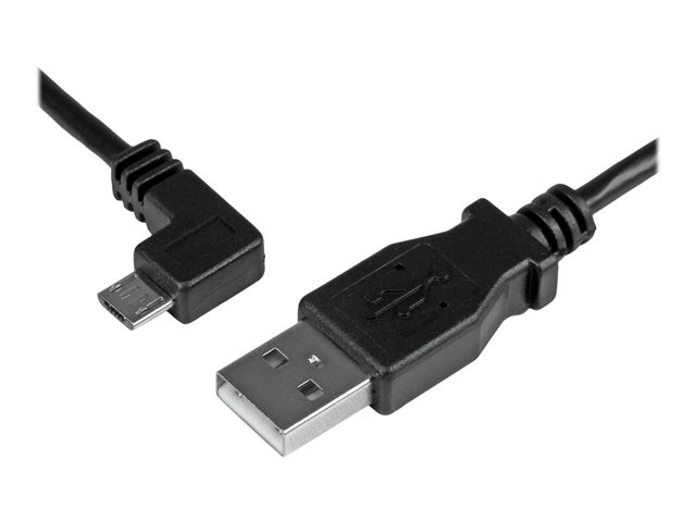 StarTech 2m 6 ft Micro-USB Charge-and-Sync Cable - Left-Angle Micro-USB - M/M - USB to Micro USB Charging Cable - 24 AWG (USBAUB2MLA) - USB cable - Micro-USB Type B (M) to USB (M) - USB 2.0 - 2 m - left-angled connector, molded - black - for P/N: USB2PCAR