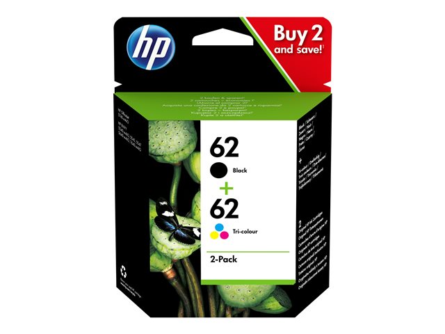 HP 62 - 2-pack - pigmented black, colour (cyan, magenta, yellow) - original - black, colour (cyan, magenta, yellow) - blister - ink cartridge - for ENVY 55XX, 56XX, 76XX, Officejet 200, 250, 57XX, 8040