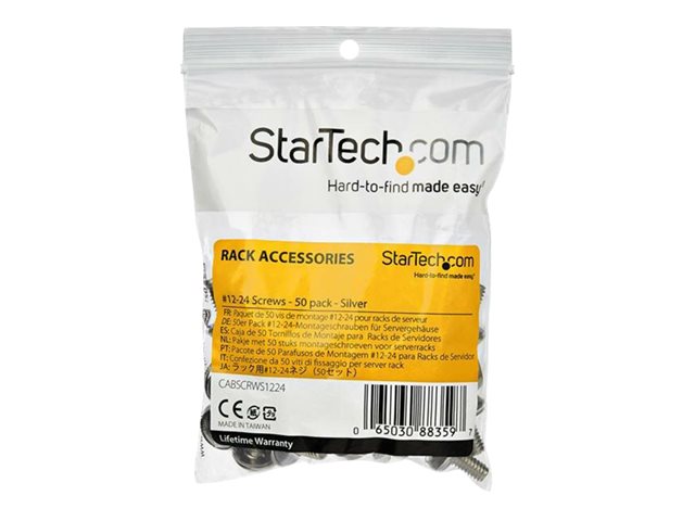 Startech 12-24 Server Rack Screws - 50 pack - Nickel-plated - Rack screws - silver - US government - TAA Compliant (pack of 50 pieces) - for P/N: RK630WALVS, RK830WALVS