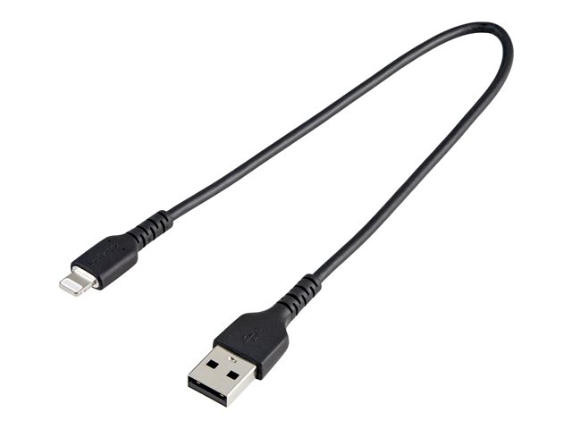 StarTech.com 12 in(30cm) Durable Black USB-A to Lightning Cable, Heavy Duty Rugged Aramid Fiber USB Type A to Lightning Charger/Sync Power Cord, Apple MFi Certified iPad/iPhone 12 Pro Max - iPhone 7/8/11/11 Pro - Lightning cable - Lightning / USB - 30 cm