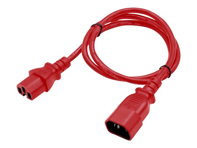 3FT C14 MALE TO C15 FEMALE 14AW 100-250V AT 15A RED POWER CABLE