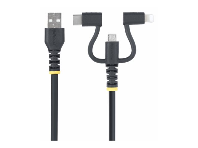 StarTech 3.3ft USB Multi Charging Cable, Lightning/Micro-USB/Type-C - USB cable kit - 3 A - 1 m - passive, rugged - black