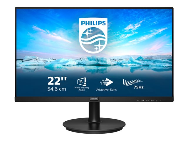 Philips V-line 222V8LA - LED monitor - 22" - 1920 x 1080 Full HD (1080p) @ 75 Hz - VA - 250 cd/m² - 3000:1 - 4 ms - HDMI, VGA, DisplayPort - speakers - textured black