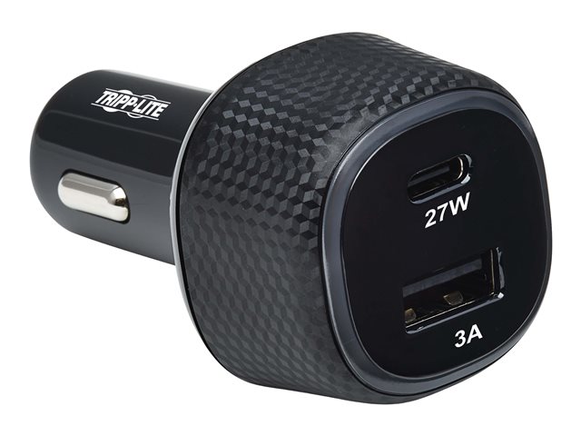 Tripp Lite USB Car Charger Dual-Port with 45W Charging - USB-C (27W) QC4+, USB-A (18W) QC 3.0, Black car power adapter - USB, 24 pin USB-C - 45 Watt