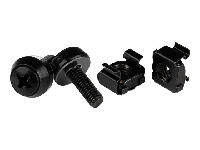 StarTech.com 50 Pack 10-32 Server Rack Cage Nuts and Screws with Washers, Rack Mount Hardware Kit, Network/IT Equipment Cabinet Clip/Captive Nuts & Bolts for Square Rack Holes, Black, TAA - 50-Pk 10-32 Cage Nuts (CABSCREW1032) - rack screws and nuts - TAA