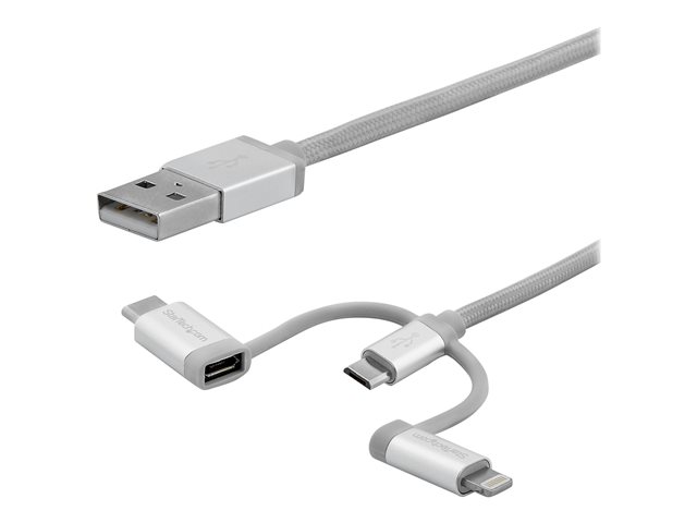 StarTech.com USB Multi Charging Cable - 6.6 ft / 2m - Lightning / USB-C / Micro-USB - Braided - MFi Certified - USB 2.0 - 3 in 1 Charging (LTCUB2MGR) - USB cable kit