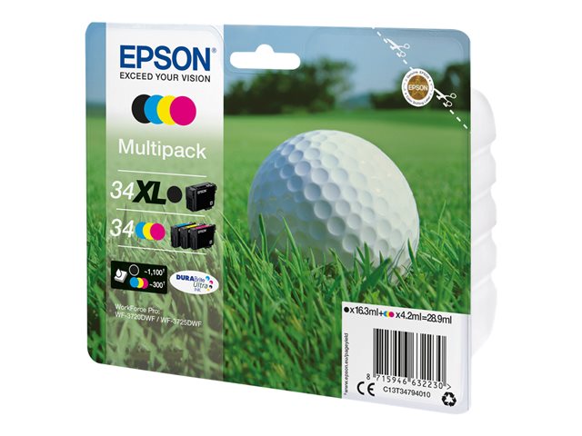 Epson 34 Multipack - 4-pack - black, yellow, cyan, magenta - original - ink cartridge - for WorkForce Pro WF-3720, WF-3720DWF, WF-3725DWF