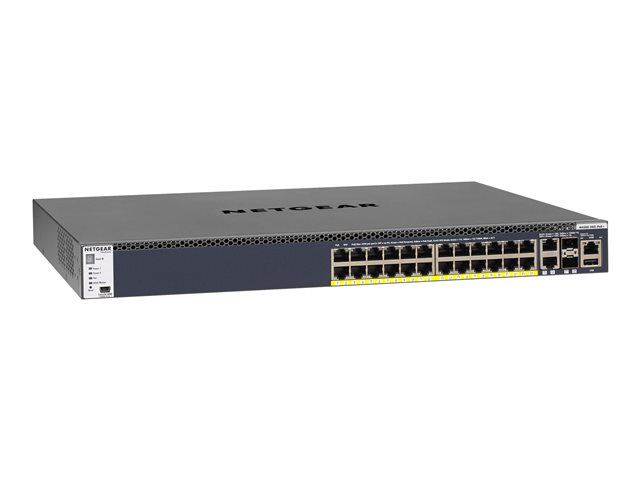 NETGEAR M4300-28G-PoE+ - Switch - L3 - Managed - 2 x 10/100/1000/10000 + 2 x 10 Gigabit SFP+ + 24 x 10/100/1000 (PoE+) - front to back airflow - rack-mountable - PoE+ (480 W)