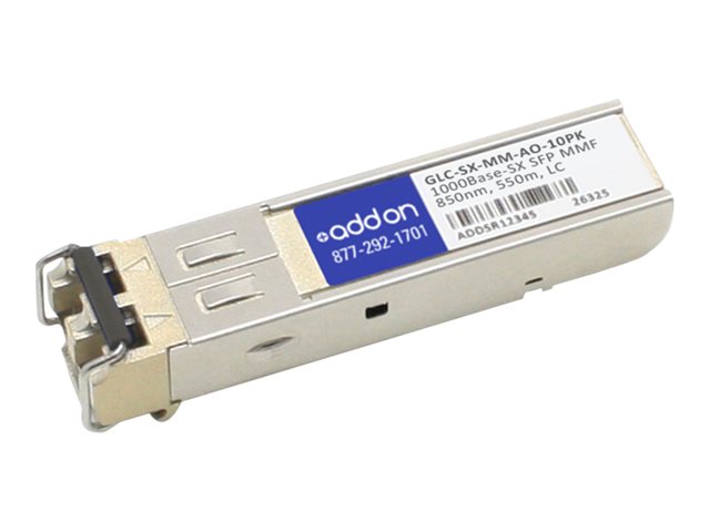 AddOn Cisco GLC-SX-MM Compatible SFP Transceiver - SFP (mini-GBIC) transceiver module - GigE, Fibre Channel - 1000Base-SX, Fibre Channel - LC multi-mode - up to 550 m - 850 nm (pack of 10)