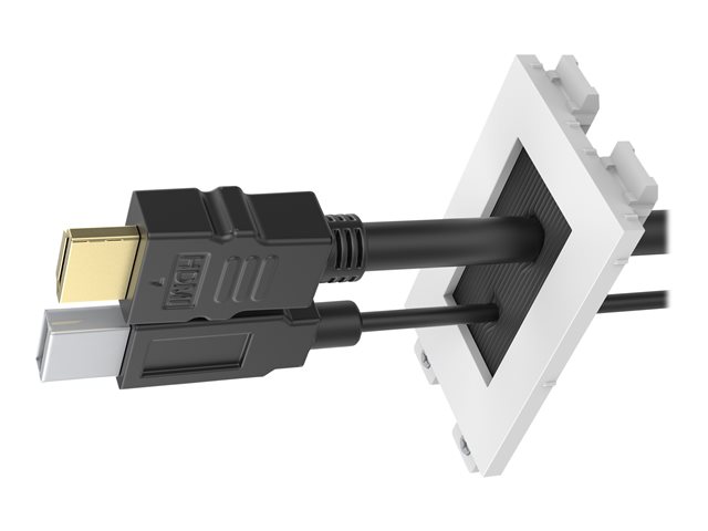 VISION Techconnect Modular AV Faceplate - LIFETIME WARRANTY - brush module - simple double-width module with hole for pulling cables out - brushes cover 42 x 22 mm / 1.7 x 0.9" aperture - fixes into Techconnect surrounds - plastic - white