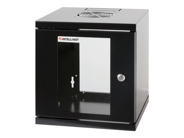 Intellinet Network Cabinet, Wall Mount (Standard), 15U, Usable Depth 500mm/Width 540mm, Black, Assembled, Max 60kg, Metal & Glass Door, Back Panel, Removeable Sides,Suitable also for use on desk or floor,19",Parts for wall install (eg screws/rawl plugs) n