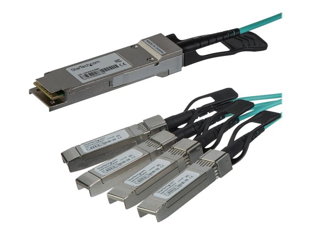 Startech AOC Breakout Cable for Cisco QSFP-4X10G-AOC5M, 5m/16.4ft 40G 1x QSFP+ to 4x SFP+ AOC Cable, 40GbE/40Gb QSFP Plus Transceiver Module Active Optical Fiber Breakout Cable, C9300 - Lifetime Warranty (QSFP4X10GAO5) - Breakout cable - QSFP+ latched to