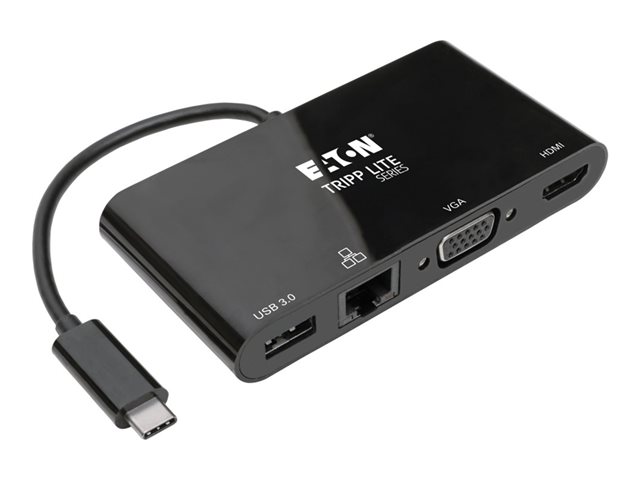 Eaton Tripp Lite Series USB 3.1 Gen 1 USB-C Adapter Converter Thunderbolt 3 Compatible 4K @ 30Hz - HDMI, VGA, USB-A Hub Port and Gigabit Ethernet, Black - docking station - USB-C 3.1 - VGA, HDMI - 1GbE