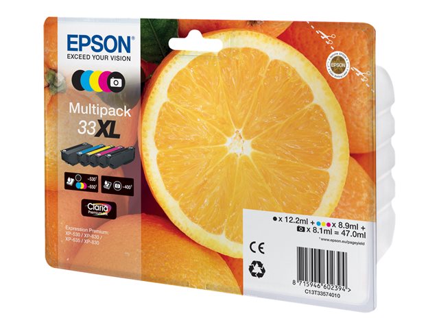 Epson 33XL Multipack - 5-pack - XL - black, yellow, cyan, magenta, photo black - original - blister - ink cartridge - for Expression Home XP-635, 830, Expression Premium XP-530, 540, 630, 635, 640, 645, 830, 900