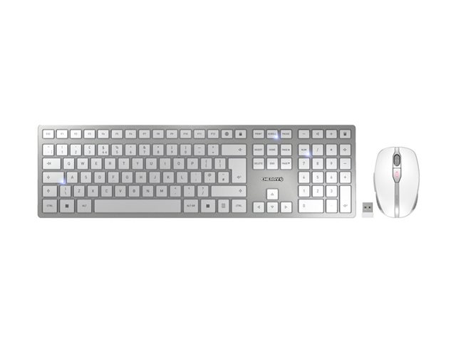 CHERRY DW 9100 SLIM - Keyboard and mouse set - wireless - 2.4 GHz, Bluetooth 4.2 - QWERTY - UK - white, silver