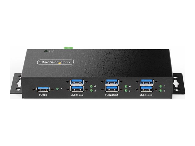 Startech 7-Port Managed USB Hub with 7x USB-A, Heavy Duty with Metal Industrial Housing, ESD & Surge Protection, Wall/Desk/Din-Rail Mountable, USB 3.0/3.1/3.2 Gen 1 5Gbps - Hub - 6 x USB 3.2 Gen 2 + 1 x USB 3.2 Gen 1 - desktop, DIN rail mountable, wall-mo
