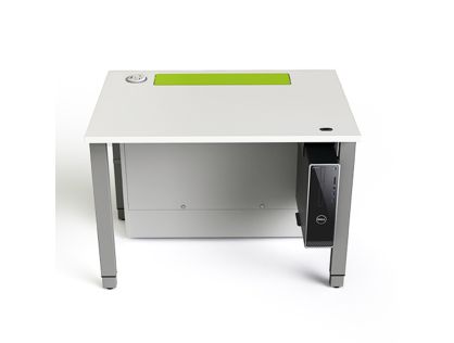 Zioxi Triple IT desk with three M1 pop up PC monitor housings, metal end frames