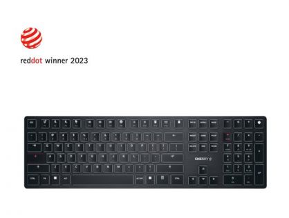 CHERRY KW X ULP - Keyboard - backlit - wireless - 2.4 GHz, Bluetooth 5.2, corded - US with Euro symbol - key switch: CHERRY MX Ultra Low Profile - black - plastic free packaging