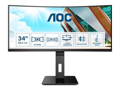 AOC Pro-line CU34P2A - P2 Series - LED monitor - curved - 34" - 3440 x 1440 UWQHD @ 100 Hz - VA - 300 cd/m² - 3000:1 - 1 ms - 2xHDMI, DisplayPort - speakers - black