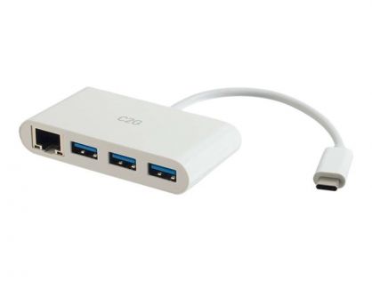 C2G USB C Ethernet and 3 Port USB Hub White - Hub - 3 Ports - Network adapter - USB-C - Gigabit Ethernet x 1 + USB 3.0 x 3 - white