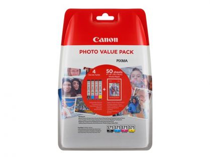 Canon CLI-571 C/M/Y/BK Photo Value Pack - 4-pack - black, yellow, cyan, magenta - original - ink tank / paper kit