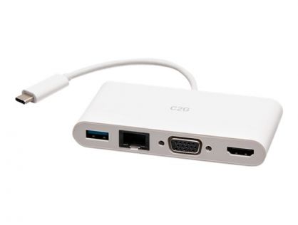 C2G USB C to HDMI, VGA, USB A & RJ45 Adapter - 4K 30Hz - White - docking station - USB-C / Thunderbolt 3 - VGA, HDMI - 1GbE