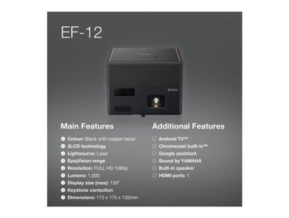 Epson EF-12 - 3LCD projector - portable - black