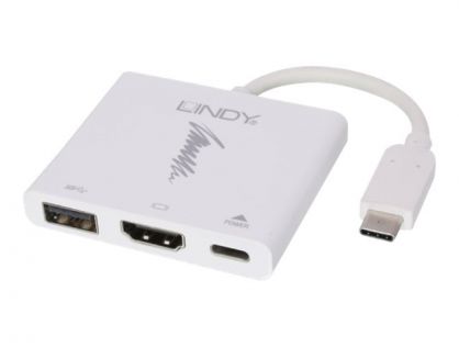 Lindy USB 3.1 Type C to HDMI, USB & Power Delivery Adapter Converter - external video adapter - Parade PS176 - white