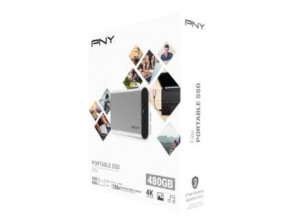 PNY ELITE - SSD - 480 GB - external (portable) - USB 3.1 Gen 1 - brushed silver