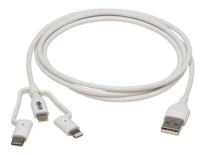 Tripp Lite Anti-bacterial Universal USB-A to Lightning, USB Micro-B and USB-C Sync/Charge Cable, MFi Certified - 4 ft. (1.2 m) - USB cable - Lightning / USB 2.0 - 1.2 m