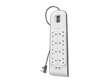 Belkin 8 Way Surge Protection Strip - 2m with 2 x 2.4amp USB Charging