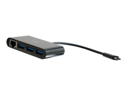 C2G USB C Ethernet and 3 Port USB Hub Black - Hub - 3 Ports - network adapter - USB-C - Gigabit Ethernet x 1 + USB 3.0 x 3