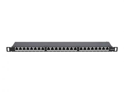 Intellinet Patch Panel, Cat6a, FTP, 24-Port, 19", 0.5U, Shielded, 90° Top-Entry Punch Down Blocks, Black - patch panel - 0.5U - 19"