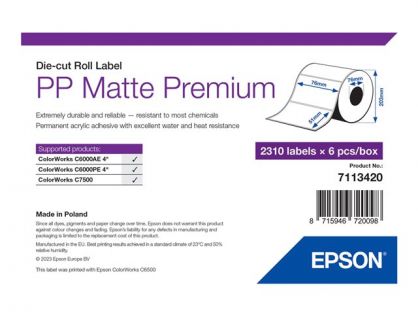 PP MATTE LABEL PREM DIE-CUT ROLL 76X51MM 2310 LABELS