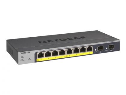 NETGEAR Smart GS110TPv3 - Switch - smart - 8 x 10/100/1000 (PoE) + 2 x SFP - desktop, wall-mountable - PoE+ (55 W) - DC power