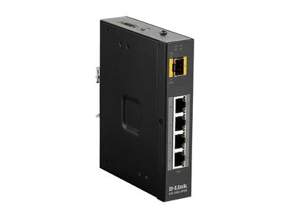 D-Link DIS 100G-5PSW - Switch - unmanaged - 4 x 10/100/1000 (PoE+) + 1 x Gigabit SFP - DIN rail mountable, wall-mountable - PoE+ (120 W) - DC power