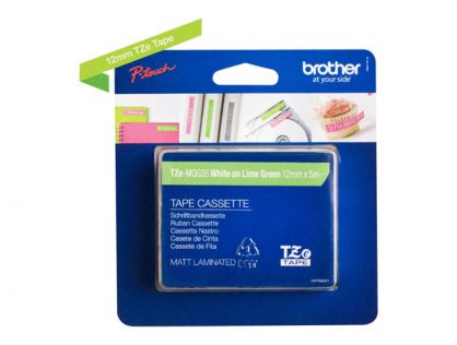 Brother TZe-MQG35 - Matte - self-adhesive - white on apple green - Roll (1.2 cm x 4 m) 1 cassette(s) laminated tape - for Brother PT-D210, D600, H110, P750, P950, P-Touch PT-E310, E550, P-Touch Cube PT-P300, P910