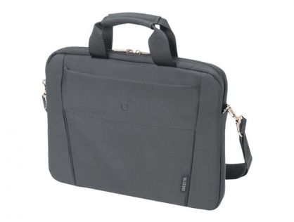 DICOTA Slim Case BASE Laptop Bag 12.5" Grey. The functional, lightweight notebook bag comes with a lockable cushioned notebook compartment for extra protection and a notebook strap that keeps the notebook securely in place.  Also comes with a front pocket