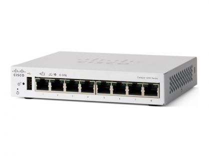 Cisco Catalyst 1200-8T-D - Switch - Gigabit Ethernet - L3 - smart - 8 x 10/100/1000 - desktop - PoE (67 W)