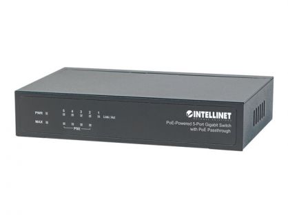 Intellinet PoE-Powered 5-Port Gigabit Switch with PoE Passthrough, 4 x PSE PoE ports, 1 x PD PoE port, IEEE 802.3at/af Power-over-Ethernet (PoE+/PoE), IEEE 802.3az Energy Efficient Ethernet, Desktop (UK Power Cord) - switch - 5 ports