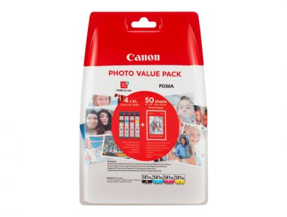 Canon CLI-581XL C/M/Y/BK Photo Value Pack - 4-pack - High Yield - black, yellow, cyan, magenta - original - ink tank / paper kit