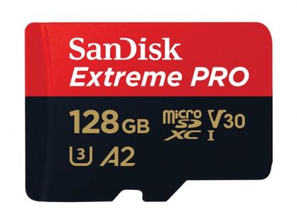 SanDisk Extreme Pro - Flash memory card (microSDXC to SD adapter included) - 128 GB - A2 / Video Class V30 / UHS-I U3 / Class10 - microSDXC UHS-I