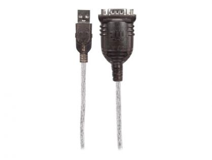 Manhattan USB-A to Serial Converter cable, 1.8m, Male to Male, Serial/RS232/COM/DB9, Prolific PL-2303RA Chip, Black/Silver cable, Three Years Warranty, Polybag - serial adapter - USB - RS-232 x 1