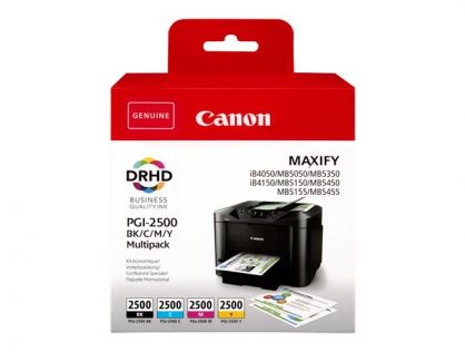 Canon PGI-2500 BK/C/M/Y Multipack - 4-pack - black, yellow, cyan, magenta - original - ink tank - for MAXIFY iB4050, iB4150, MB5050, MB5150, MB5155, MB5350, MB5450, MB5455